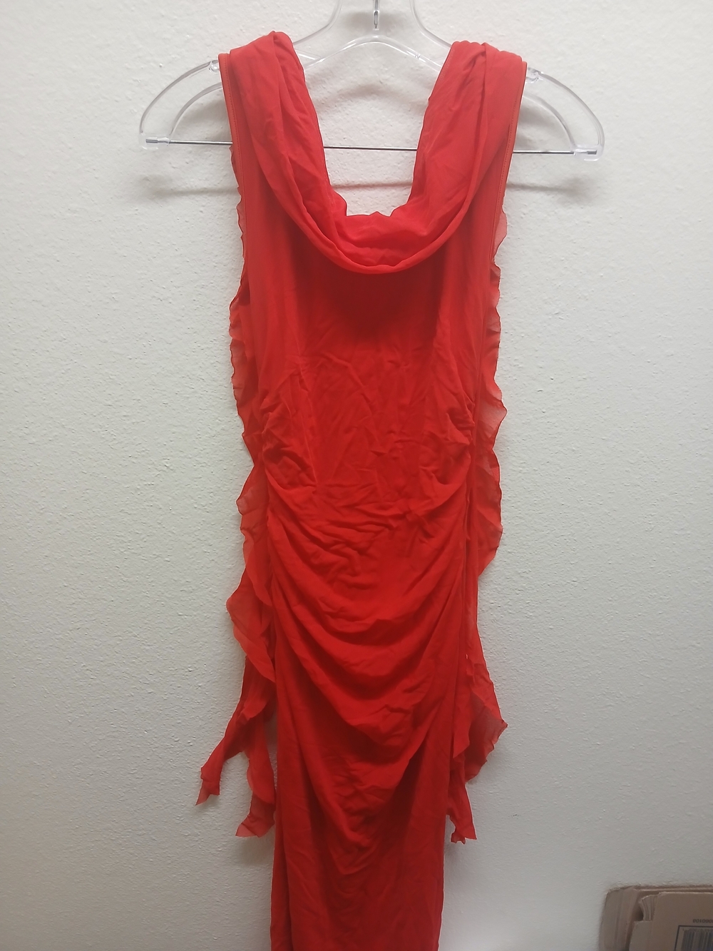 Red Backless Ruched Ruffle Dress - Picture 2 of 2